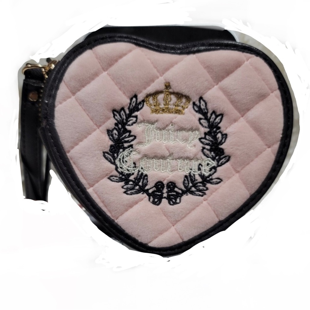 Juicy Couture Royal Heart Shaped Wristlet Wallet, pink & chocolate, EUC, Y2K - Picture 2 of 5